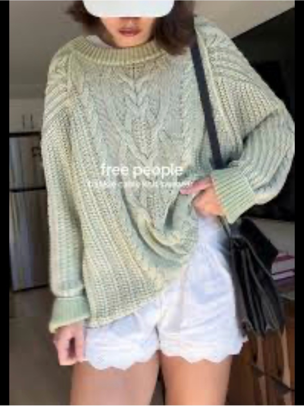 Free People Mint Sage Cable Crewneck Sweater
